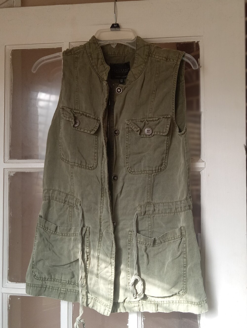Sanctuary Olive Green Tencel Linen Cargo Utility Vest Jacket XS